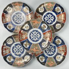 756 錦手　花　古伊万里　伊万里焼　骨董　アンティーク　中皿　7寸皿　5客セット
