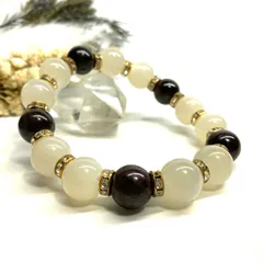 ムーンストーン&ガーネット パワーストーン ブレスレット 天然石ブレス (ゴールド) 12mm メンズ　レディース 男性 女性 6月誕生石 恋愛運 恋人 夫婦円満 縁結び 数珠   [1]