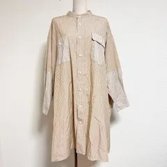 buoy buoy ブイ ○asort fabric SPINDLE シャツ オーバーサイズ ルーズシルエット ストライプシャツ ひざ丈 シャツワンピース 羽織 ベージュ系 FREEのサムネイル