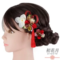 髪飾り 成人式 つまみ細工 赤 ゴールド 振袖 袴 花 白 ちりめん 房 組紐 ビーズ 和柄 小さい 2点セット 着物 和装 かんざし Uピ No.9-5646