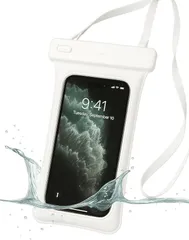 aerix 防水ケース スマホ用 IPX8 認定防水 浮く設計 360°保護 携帯ケース アイホン タッチ可 顔認証 気密性 水中撮影 お風呂 海水浴 水泳 雨の日 透明(ホワイト,  iPhoneProMaxまで対応)