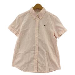 LACOSTE ラコステ ワンポイント刺繡 チェック ボタンダウン半袖シャツ size42/ライトオレンジ