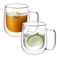 VKCHEF ダブルウォール グラスカップ 300ml 二重構造 耐熱ガラス マグカップ ティーカップ タンブラー 保温 保冷 エスプレッソ カクテル ドリンク お茶 コーヒーカップ おしゃれ 2個セット 食器 オフィス 家用 プレゼント