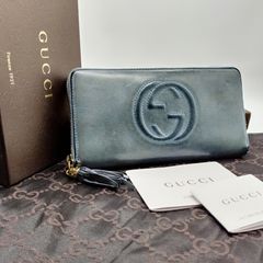 Gucci　グッチ　長財布 ソーホー ラウンドファスナー オーガナイザー インターロッキング レザー タッセル GG ロゴ　水色