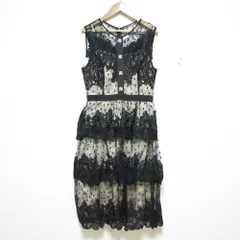 美品 GRACE CONTINENTAL グレースコンチネンタル レースティアード刺繍ワンピース ノースリーブ ミディドレス 0120435028 36 ブラック レディース 古着 中古 USED