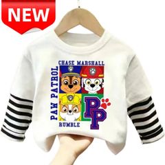 ✨新品✨パウパトロール 長袖Tシャツ 子供服 キャラクター チェイス マーシャル ラブル 白 ネイビーストライプ袖 キッズ ベビー 男の子 女の子 誕生日プレゼント 100cm 110cm 120cm 130cm 送料無料 コットン 贈り物 プレゼント