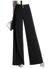 L_ブラック [エムズ モア] ワイドパンツ レディース 冬 ロングパンツ フレア パンツ ぱんつ スーツ スリム 九分丈 9分丈 ガウチョ ズボン カジュアル 薄手 長ズボン ワイド ボトム ロング マキシ ロング丈 ボトムス ファスナー カジュアルパンツ