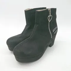 ■ ⊇ JENNILOVE ジェニーラブ スエード系　ハート系 ショート レースアップブーツ サイズ22 ブラック系 レディース E  【1507080012149】