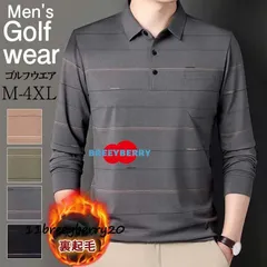 ゴルフウェア メンズ ポロシャツ ゴルフシャツ 裏起毛 プルオーバー 開襟 ストライプ シンプル ゆったり ビジネス オフィス 防寒 通勤 春 