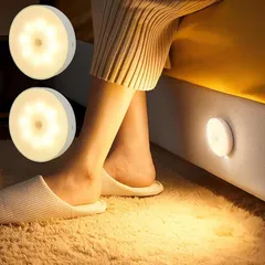 fogman センサーライト 人感センサー コンセント不要 屋内用 簡単 充電式 USB 2個セット(暖色)