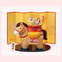 干支置物　錦彩　招福午（七福神）　◎2個目～大幅値引き対象商品　※オブジェ,開運,縁起物,寿,古来,伝統,ドール,リーズナブル,レトロモダン,お正月,迎春,十二支,うま,馬,ホース,飾り,個性的,2026年,令和8年,陶器,陶製,可愛い,かわいい,ファンシー