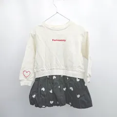 ◇ ⊂◎●未使用● BREEZE ブリーズ ハート柄 キッズ 長袖 膝丈 ワンピース サイズ100 アイボリー系　ブラック レディース E  【1505290004381】
