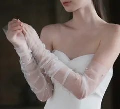 新品　ウェディング　グローブ　チュール　パール