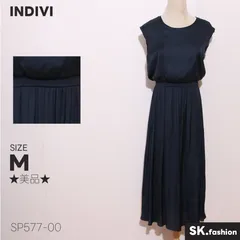 ★美品★ INDIVI インディヴィ ワンピース ロング丈 ノースリーブ ウエストゴム仕様 シフォン素材 無地 シンプル 　ネイビー　 【SP577-00】 送料無料　古着　レディース