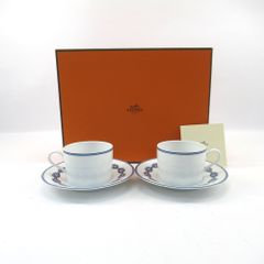 HERMES エルメス シェーヌダンクル ブルー カップ＆ソーサー ペア 計2客 箱付き 陶器  食器　【中古】【送料無料】