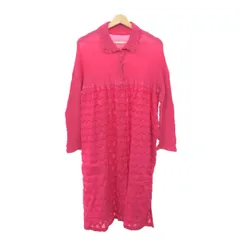 新品同様 me isseymiyake ミーイッセイミヤケ 異素材ドッキングワンピ  ロング 長袖シャツワンピース  MI02FJ602 ピンク  レディース 　240001150355