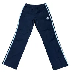 古着 adidas アディダス トラックパンツ 刺繍 トレフォイルロゴ ブラック×ホワイトライン 100サイズ Lサイズ 257-40