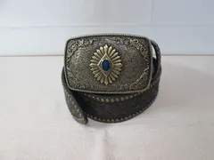 ベルト ウエスタン ターコイズ ブルー デニム レザー カジュアル カウボーイ リベット ダークブラウン 茶 y2k おしゃれ ヴィンテージ風