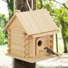 完成品 鳥の巣箱 野鳥用巣箱 天然木材 ハンギングバードハウス 屋外 aleawol 巣箱 野鳥への餌やり、親子体験、家の装飾に適用する（サイズ17x16x18cm/穴の直径3cm）のサムネイル