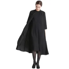 【喪服・礼服】＜Callarus＞日本製生地使用洗える防しわ前開きスタンドカラーデザインワンピース＜大きいサイズ有＞