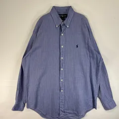古着 ラルフローレン RALPH LAUREN ヘリンボーン 長袖シャツ ロゴ 刺繍 ボタンダウン YARMOUTH L  ブルー系 無地 メンズ