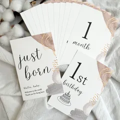 マンスリーカード　月齢カード　月齢フォト　水彩風　手形足形　出産準備　イベントカード　シンプル　ハガキ　ポストカード　monthly card