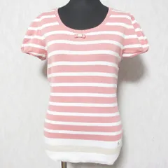 美品 BURBERRY BLUE LABEL バーバリーブルーレーベル ボーダー柄 パフスリーブ 半袖 ニット カットソー 38 ピンク×ホワイト レディース 古着 中古 USED