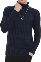 BENQUE(ベンケ) チクチクしない ニット セーター メンズ タートルネック タートルニット カジュアル 長袖 ロング 秋 冬 メンズ冬服おしゃれ メンズセーター(ネイビー,  M)