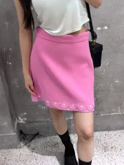 Miu MIU MIU(ミュウミュウ) ピンク 刺繡 ミニ ウール スカート