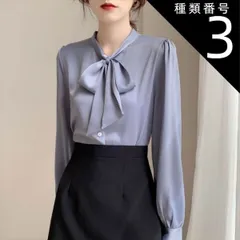 種類3：ホワイト/M ゆったり パフスリーブ ボウタイ ブラウス トップス シャツ 長袖 Vネック 襟なし シフォン リボン 前開き かわいい 大人可愛い きれいめ シンプル カジュアル 大人 上品 おしゃれ 大人女子 こなれ感 ラブリー キュート モード系 