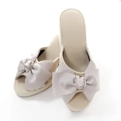 ヒールスリッパ 8cm 厚底リボンスリッパ レディースM (ベージュ) [ベージュ] [フリーサイズ（約23.5×8cm）　ヒール約8cm]