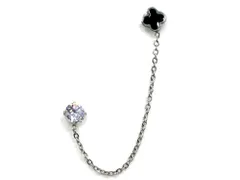 ボディピアス 16G ストレートバーベル 2連 チェーン付(シルバー)(クローバー)