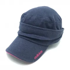 【美品】アディダス 2WAYキャップ ネイビー ロゴ刺しゅう クラウン部着脱可 サンバイザー  フリー(56cm～58cm)  ゴルフウェア adidas