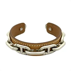 エルメス HERMES シェーヌダンクル バングル カフ メタル レザー M □D刻印 シルバー ユニセックス【中古】