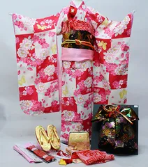 七五三 七歳 女児 着物フルセット 合繊 豪華絢爛 結び帯 祝着 7歳 7才 七才 女の子 NO40535