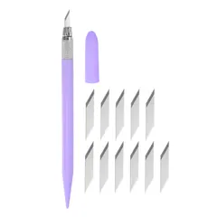 uxcell アートクラフトナイフセット 彫刻刀1本と予備工具鋼刃12枚付き スクラップブッキング ステンシル趣味 DIY用 PVCハンドル パープル (1セット入り)