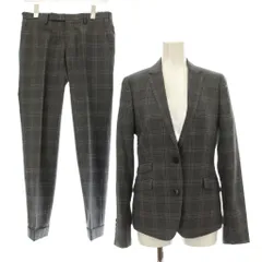 バーバリーブラックレーベル BURBERRY BLACK LABEL シングルスーツ セットアップ 上下 テーラードジャケット パンツ ジップフライ チェック柄 ウール シルク混 32R グレー 紫 パープル D1H22-205-06 /KU