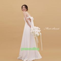ウェディングドレス ウエディングドレス 二次会 結婚式 前撮り ブライダル ロングドレス 花嫁 スレンダードレス バックリボン サテン キャW