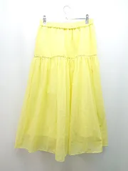 ◇ オンワード樫山 ウエストゴム 裏地あり ティアード ロング フレア スカート サイズ2 イエロー レディース E  【1310050037772】