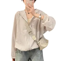 【新品】 [xppe] レディース トップス パーカー UVカット カーディガン 透け感 長袖 日焼け対策ウェア 冷房対策 快適 テクスチャ 夏服 体型カバー ゆったり 無地 大きいサイズ 薄くて軽い ファッション 着痩せ お出かけ デート 春 夏 0