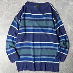 80s 黒タグ Eddie Bauer マルチカラー ボーダー コットン ニット セーター M / 80年代 ビンテージ エディーバウアー ワイド
