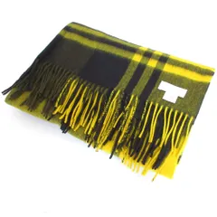 美品 Joshua Ellis ジョシュアエリス ユナイテッドアローズ別注 カシミヤ100％ チェック柄 大判フリンジストール マフラー イエロー レディース 古着 中古 USED