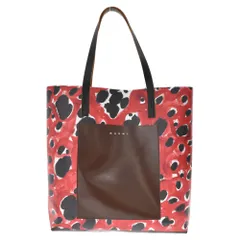 MARNI (マルニ) ショッピングトートバッグ レッドペイントデザイン レザー 総柄 ブラウン/レッドのサムネイル
