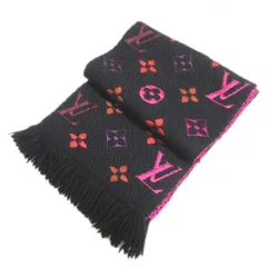 美品 LOUIS VUITTON ルイヴィトン エシャルプ ロゴマニア レインボー フリンジ ニット マフラー ストール M73056 ブラック メンズ レディース 古着 中古 USED