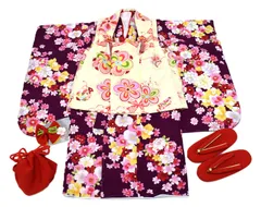 七五三 3歳 女の子 被布セット（紫×クリーム・華やか桜柄）