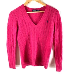 ポロラルフローレンPolo Ralph Lauren セーター カシミヤ 羊毛 Vネック 長袖 胸元ワンポイント ピンク XSサイズ 837407