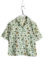 【お得なクーポン配布中!】 60s 総柄 半袖 オープンカラー シャツ レディース XS 程/ ヴィンテージ 開襟シャツ ループ留め コットン きれいめ ペイズリー柄 ボックス