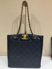 CHANEL シャネル マトラッセ キャビアスキン チェーントートバッグ 黒/ゴールド金具