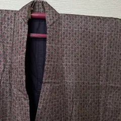 き621 【男性用羽織】アンティーク　印章文様　羽織　裏地あり　リメイク素材にも　着丈132 裄63 袖52