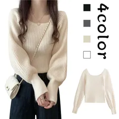 ニットセーター もっちりパフ袖リブニット スクエアネック 40代レディースファッション 秋冬 秋服 冬服 30代 レディース ニット セーター トップス きれいめ  カットソー 通勤#lj3046